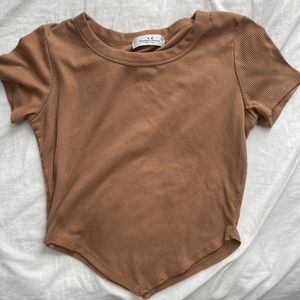 color: tan/brown, size: S, type: crop-top, brand: rebellious dreamer